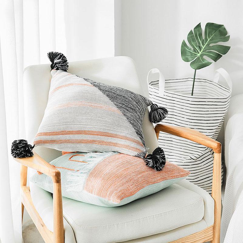 

Cushion/Decorative Pillow 45x45cm Knit Sofa Cuhion Cover Decorativos Soft Square Decorative Case With Tassels For Bed Car