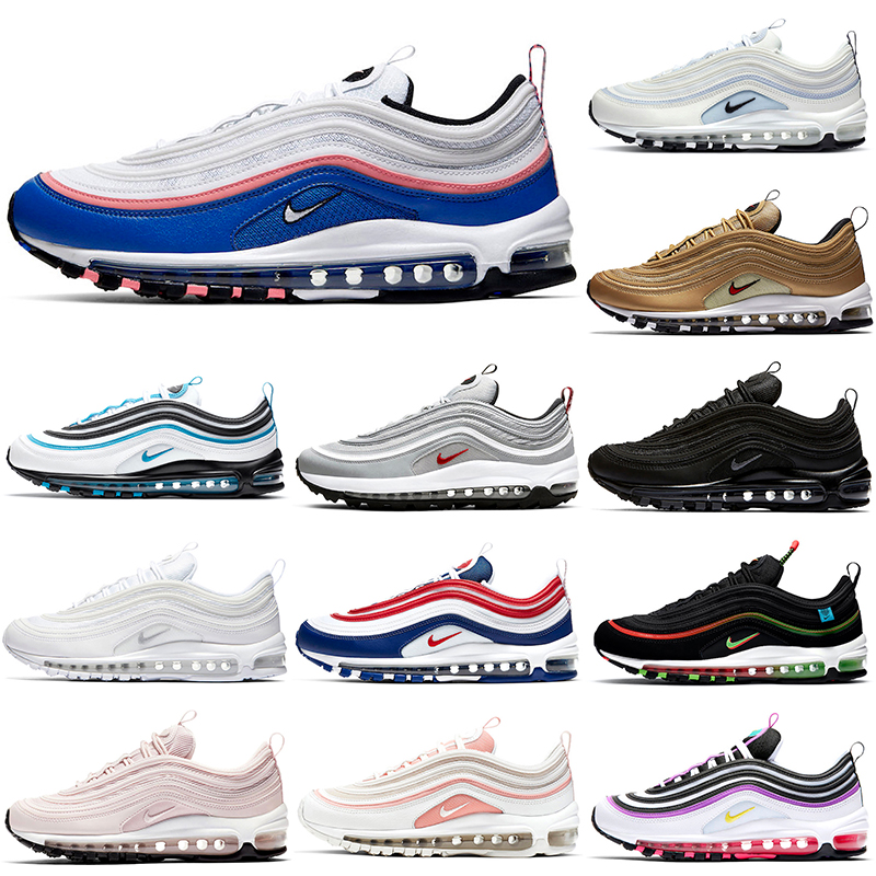 Nike Running shoes Max 97 mens womens USA Aurora Green Game Royal Gold Bullet Laser Blue Triple Black White Bright Violet Bleached Coral sports trai