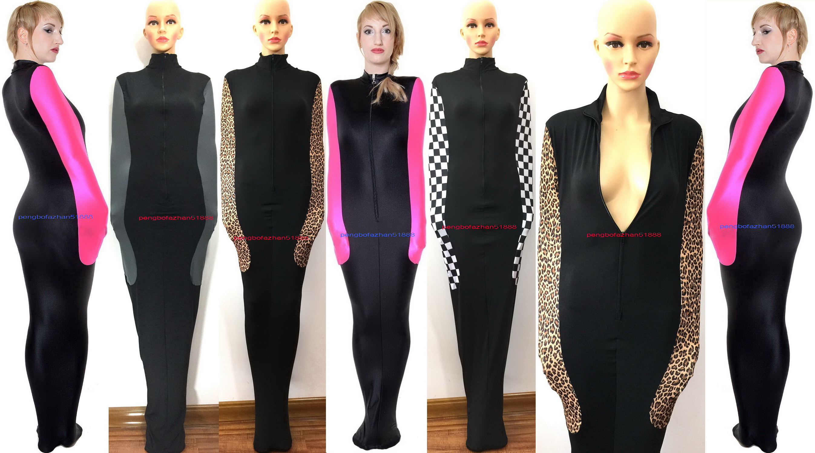 

6 Color Lycra Spandex Mummy Costumes Sleeping Bag Unisex Sexy Body Bags Sleepsacks Catsuit Outfit With internal Arm Sleeves Halloween Fancy Dress Cosplay Suit P309, Black+black white pane