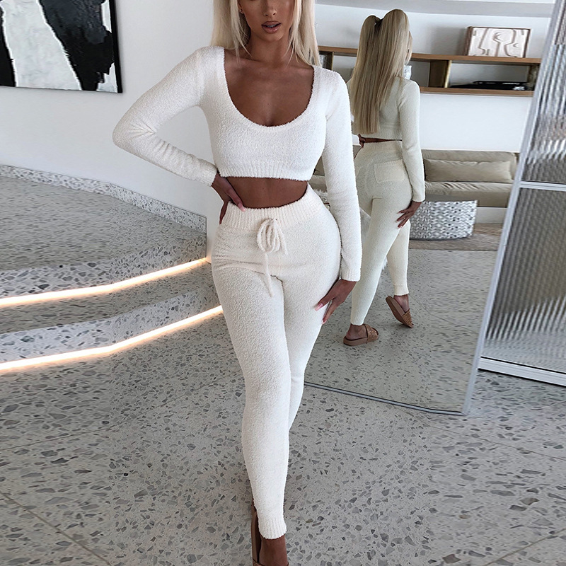 

Fluffy Fur Two Piece Outfits Sexy Top and Pants Set Casual Women Outfits Matching Sets Party Clubwear Fall Winterhigh quality, Grey