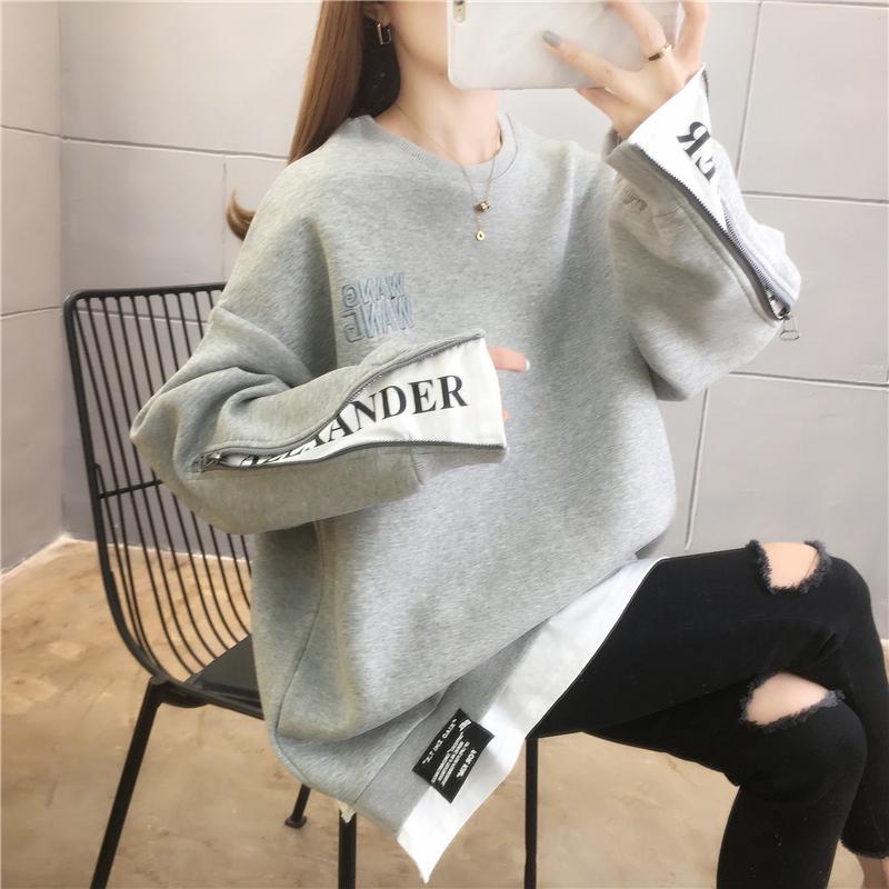 

Women's Hoodies & Sweatshirts Female Casual Sweatshirt Tops Pullovers Embroidered Jumper Korean Women Long Sleeve Zipper Loose Harajuku Stre, Black
