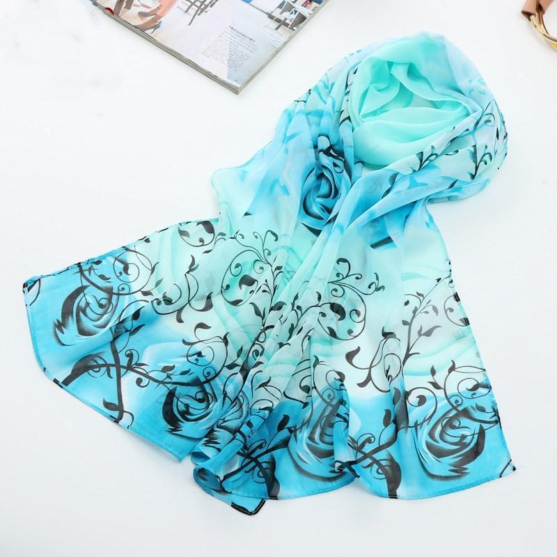 

Scarves 2021 Variety Of Summer Beach Sunscreen Long Thin Chiffon Scarf Simulation Silk Printing Wild