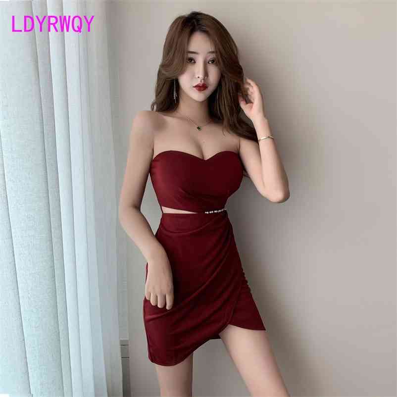 

Nightclub women' temperament low cut tight buttock bra technician sexy dress Sheath Sleeveless Office Lady 210603, Rice white