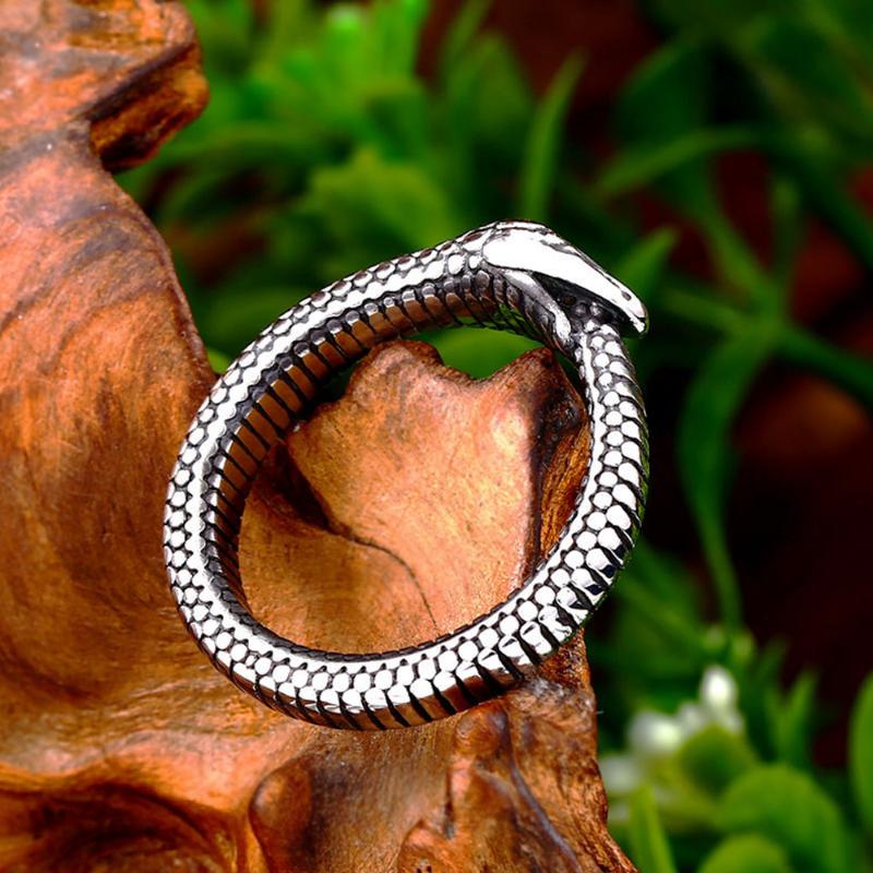 

Cluster Rings Retro Nordic Mythology Men Ouroboros Ring Punk Hip Hop Stainless Steel Biker Snake For Women Fashion Jewelry Gifts