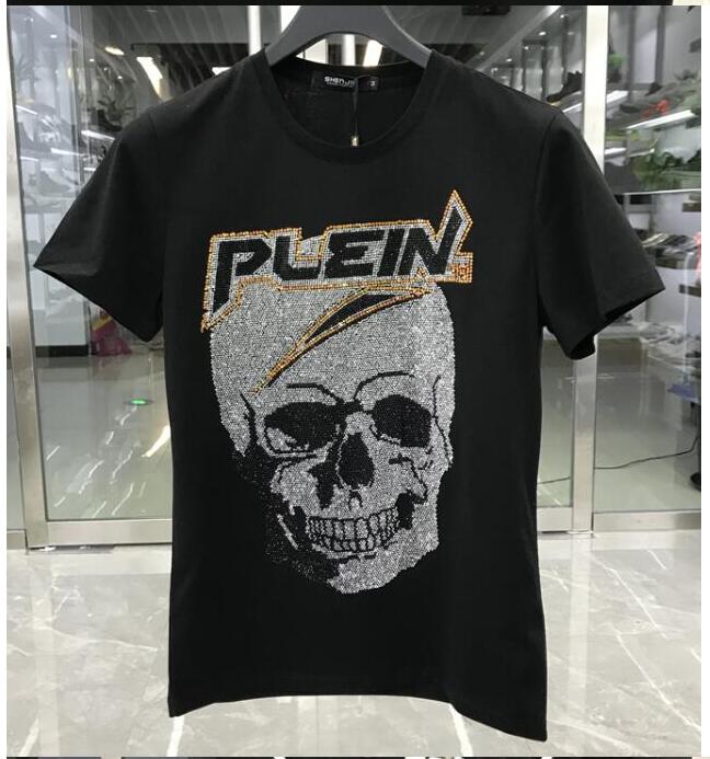 

2021 Brand Style Rhinestone Print High Quality Summer T-shirt Men Fashion Casual Streetwear Short Sleeve Crew Neck Full Cotton size -5XL- Black/White/Red