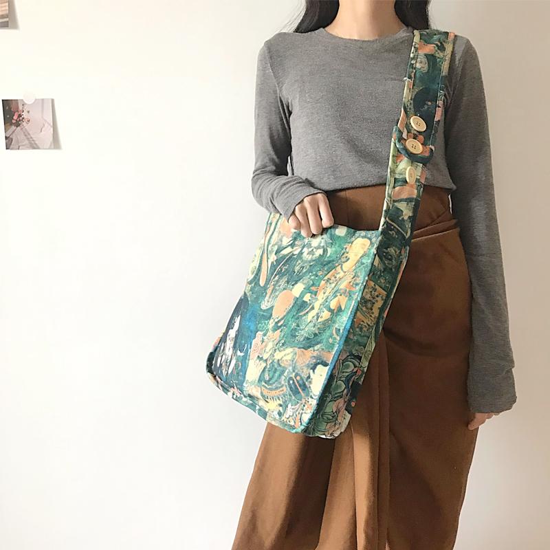 

Original Buddha Button Canvas Bag Shoulder Strap Adjustable Messenger For Female Students Cross Body