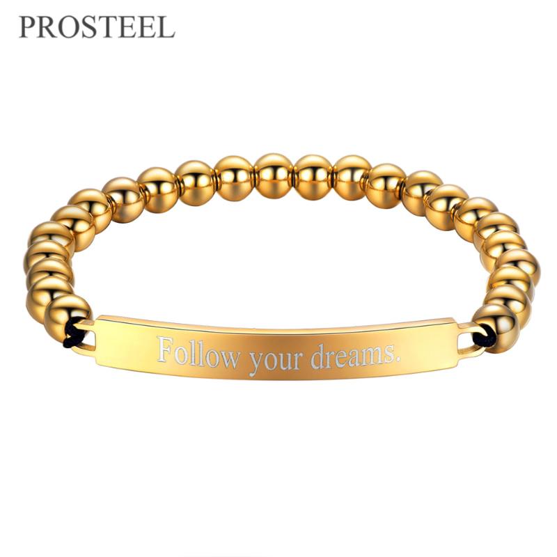 

Beaded, Strands PROSTEEL Customized Link Chain Stainless Steel Beads Bracelets Engrave Name Date ID Gold Color Engraved Bangles Jewelry PSH3, Black