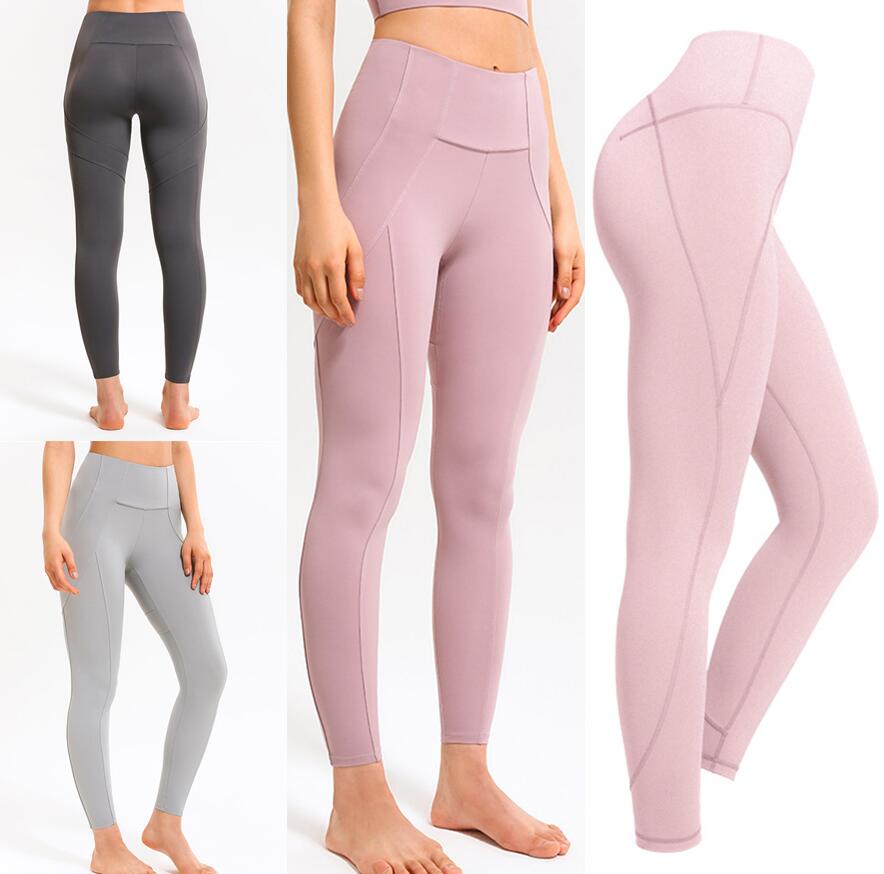 

legging 9-color Yoga Pants pure color hip lifting double-sided brocade Yiwu splicing 9-point sports fitness Leggings for women lu lulu lululemon lemon, Black