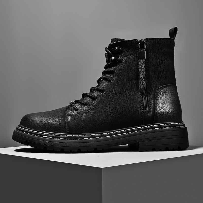 

boots vintage men genuine leather side zipper ankle men's shoes casual man outdoor comfortable luxury 5ky9, Black