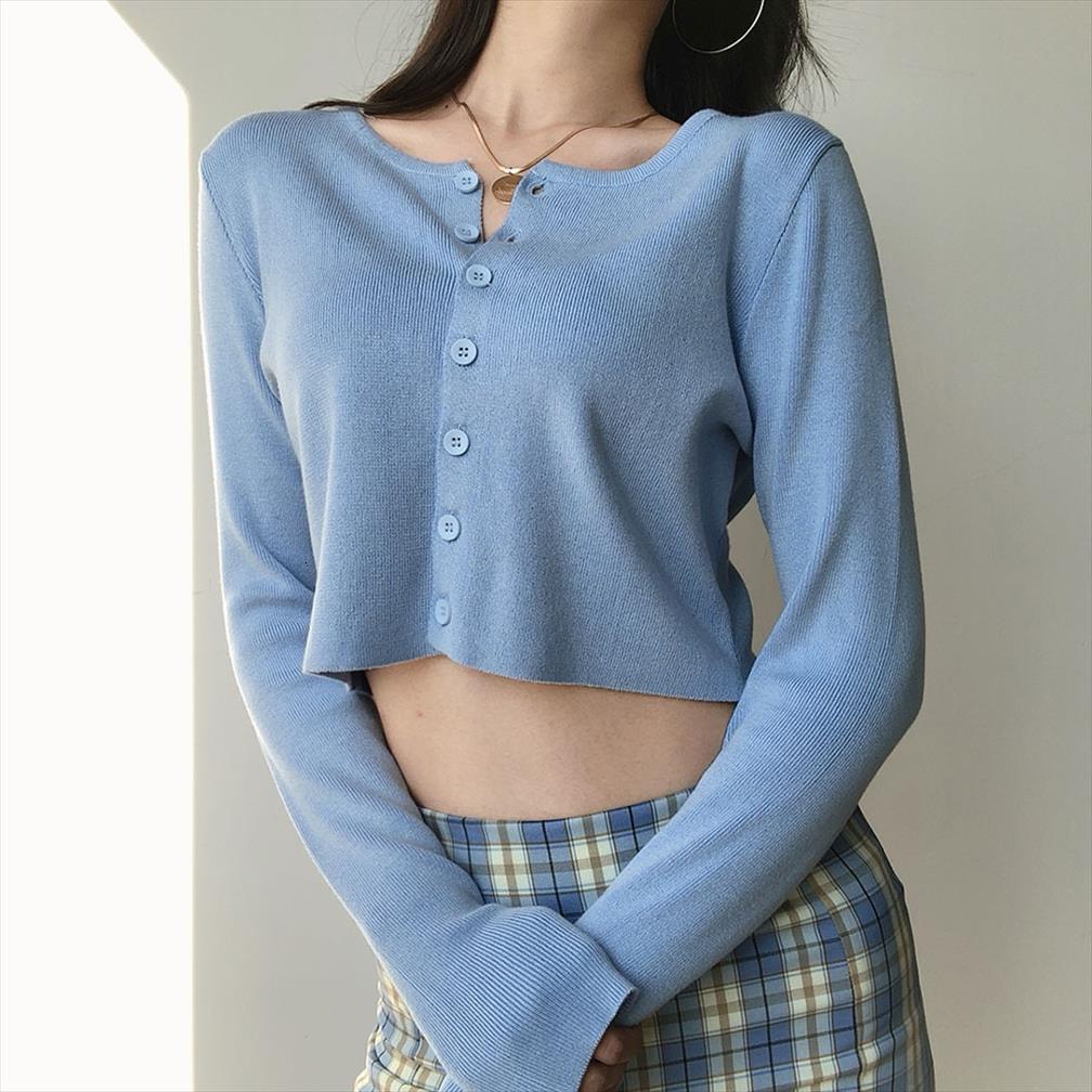 

vintage long sleeve cropped cardigan women sweater female white black korean knitted button streetwear winter t shir clothing