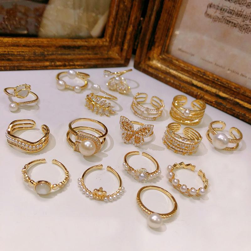 

Cluster Rings For Women Pearl Cubic Zirconia Fine Jewelry Accessories Elegant Adjustable Ring Bridal Wedding Engagement Silver, Golden;silver