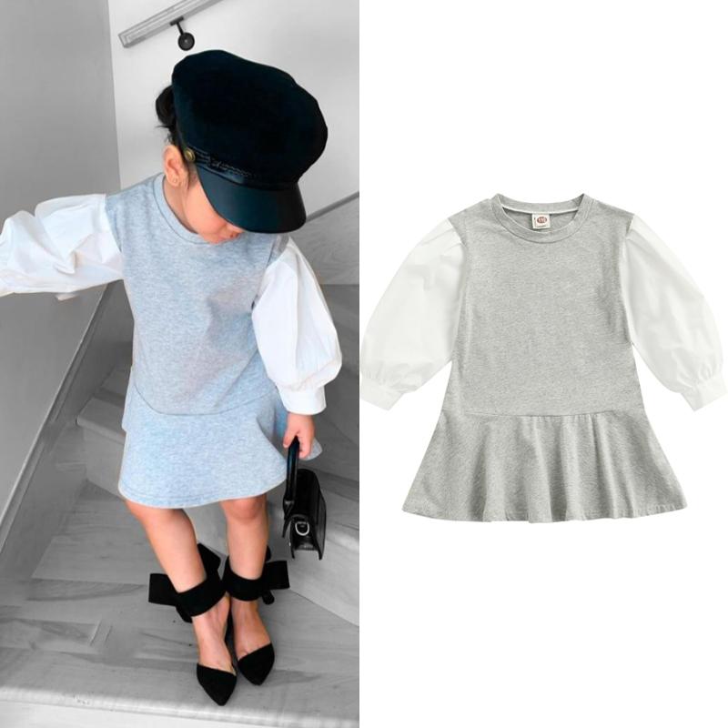 

Girl's Dresses FOCUSNORM Lovely Autumn Kids Girls Dress Outfits 2-7Y Solid Color Patchwork Long Puff Sleeve Ruffles A-Line Mini, Red;yellow