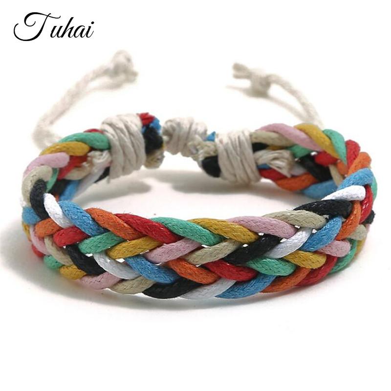 

Link, Chain Trendy Handmade Braided Cotton Bracelets For Lovers Colorful Wrap Lace Up Ethnic Style Women Men Bangles Daily Wear, Black
