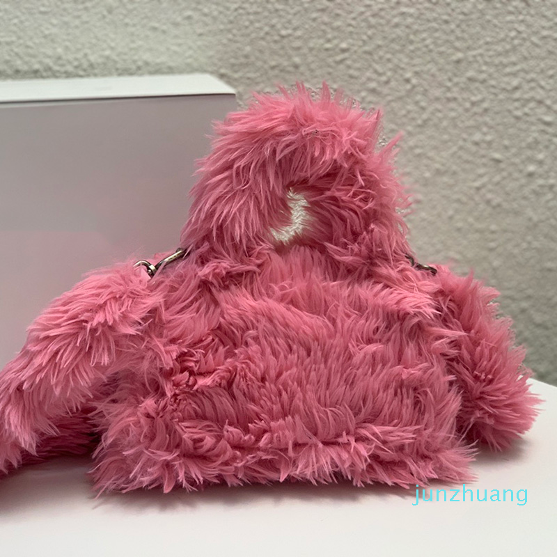 

Designer- Fall Winter Lovely Fluffy Hourglass Bags Cross body Shoulder Luxury Mini Vanity Cosmetic Fashion Handbags, Pink