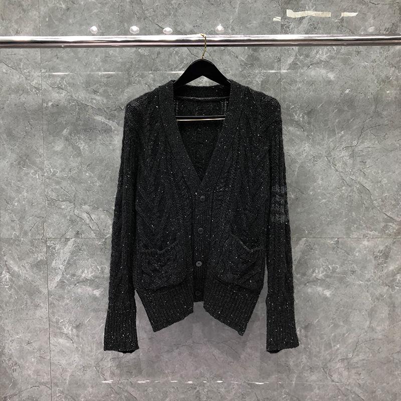 

Men's Sweaters 2021 Fashion Men Slim Fit V-Neck Cardigan Clothing Striped Wool Thick Autumn Winter Casual Coat, White;black