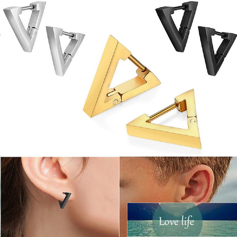 

1pc Black Gold Steel Three Colors Fashion Sipmle Men's Punk Rock Stainless Steel Triangle Ear Earrings Jewelry Factory price expert design Quality Latest Style