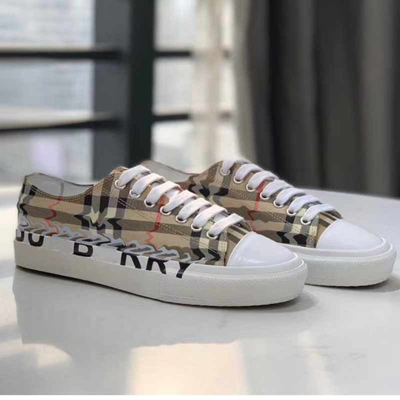 

Vintage Mens Designer Shoe Bio-based Sole Check Sneakers Men Women Print Two-tone Cotton Gabardine Sneaker Leather Trainers Runner Shoes With Box 288, Color 2