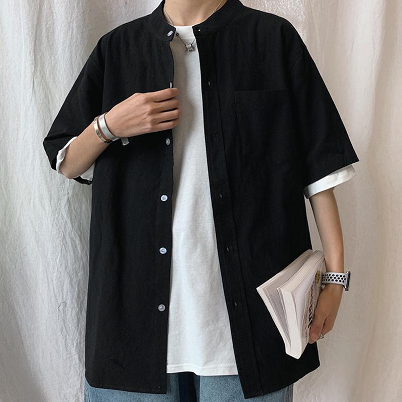 

Leypian Hong Kong Style Shirt Men's Short Sleeve Loose Large Size Handsome Five-point Casual Shirts, As pic