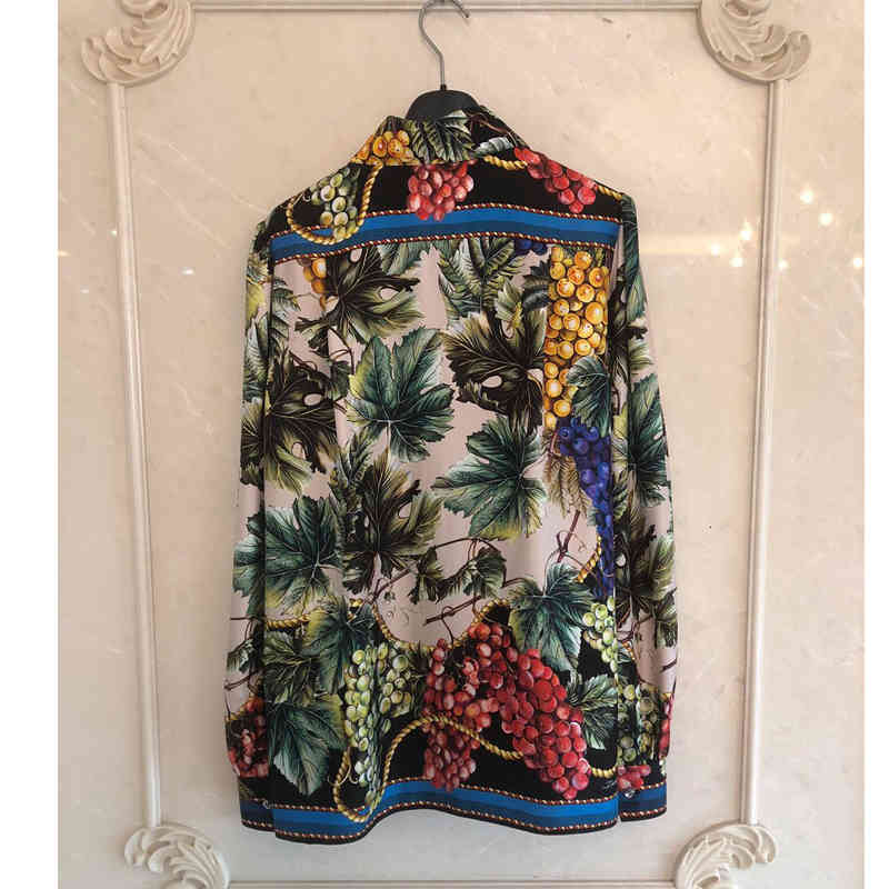 chemises blouses blouses seqinyy piste chemisier 2021 printemps mode de la mode féminin raisin de raisin rétro imprimé noir libre chemise en soie