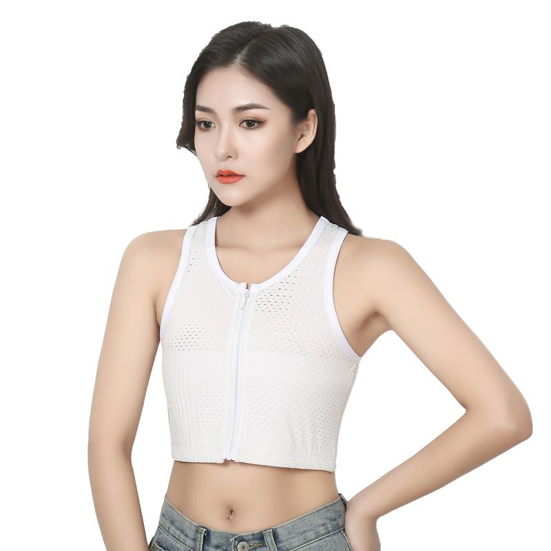 

Women' Shapers Tomboy Trans FTM Lesbian Front Zipper Chest Breast Binder Mesh Bandage Flatten Shaperwear Corset Vest Tank Tops Sport Unders, Black