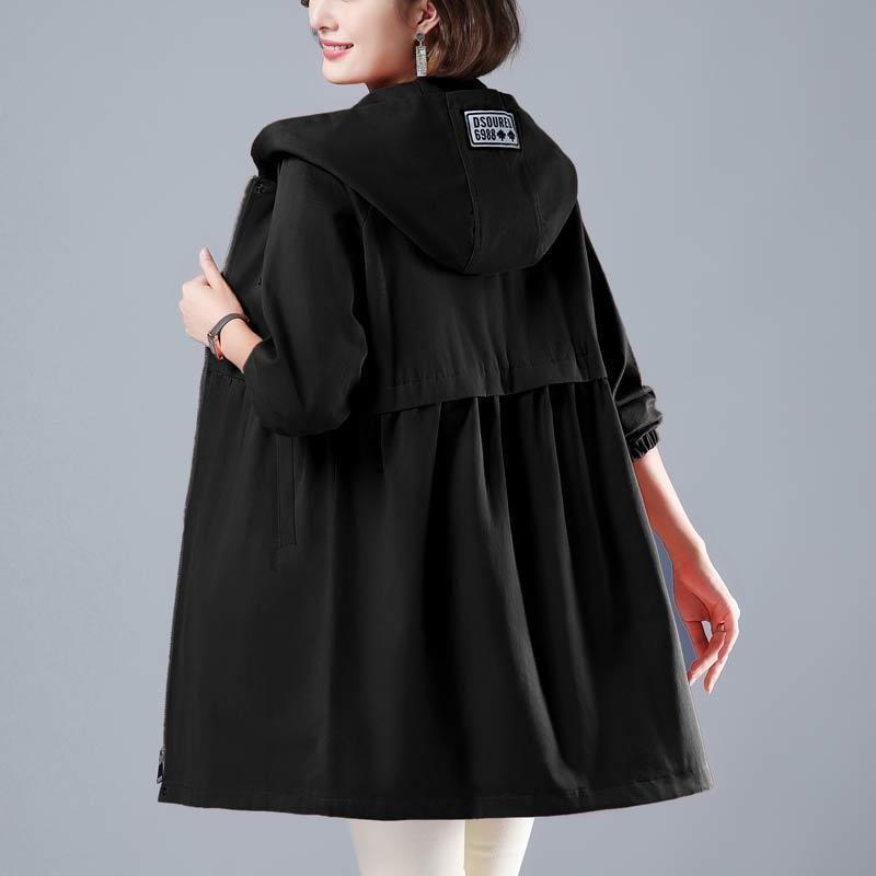 Styles Women Trench Coat Spring Autumn Hooded Mid Long Outerwear Loose Plus Size 5XL Middle-aged Female Windbreaker Casual Tops