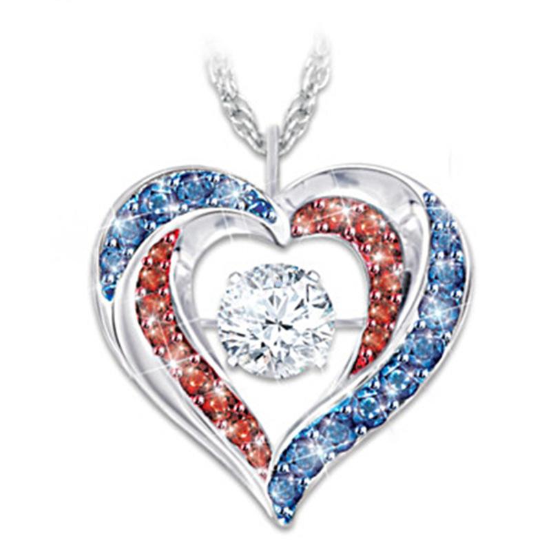 Pendant Necklaces 8Seasons Sweet Heart Necklace Colorful Rhinestone Silver Color Chains Choker Women Wedding Party Anniversary Jewelry-image-708522999