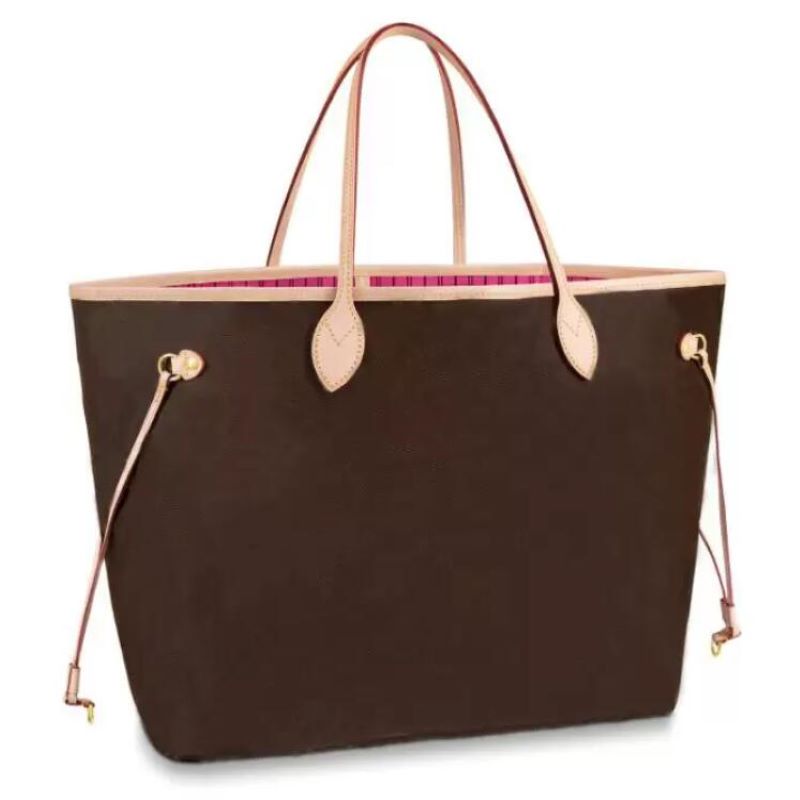 

Pink lining Woman Shopping Bag High Quality Leather purse tote new fashion shoulder bag serial number date code, Leather brown flower with brown