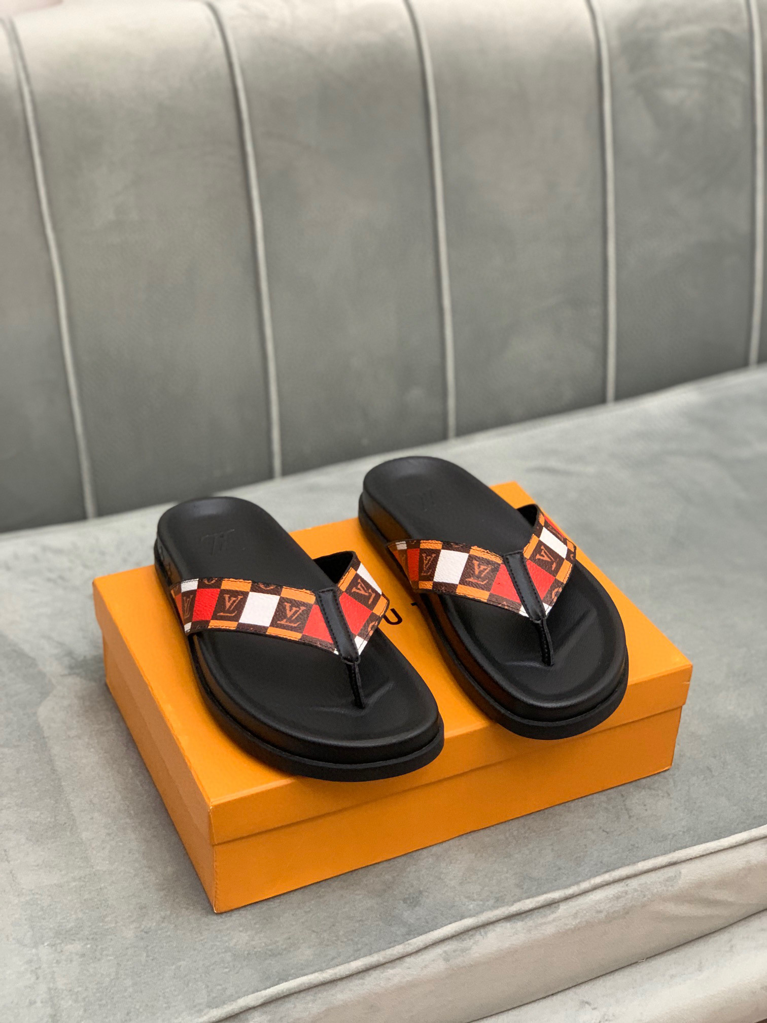 

Summer Men Genuine Leather Slippers Black Beach Flip Flops Stripe Slide Sandal Luxury Mens Slides Designer Outdoor Slipper Shoes