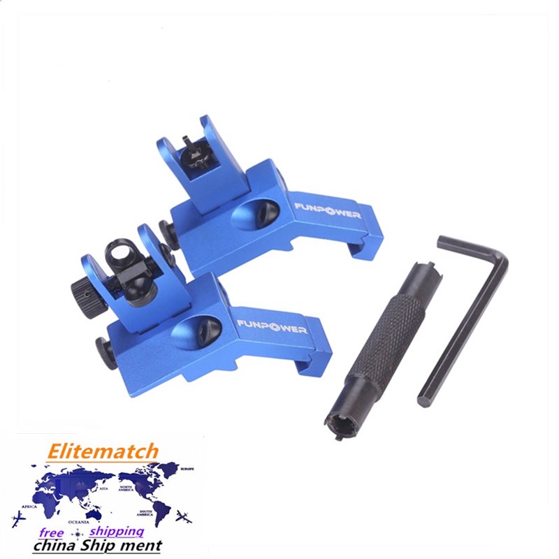 

blue 45 degree offset flip up iron front and rear backup sight for rifle