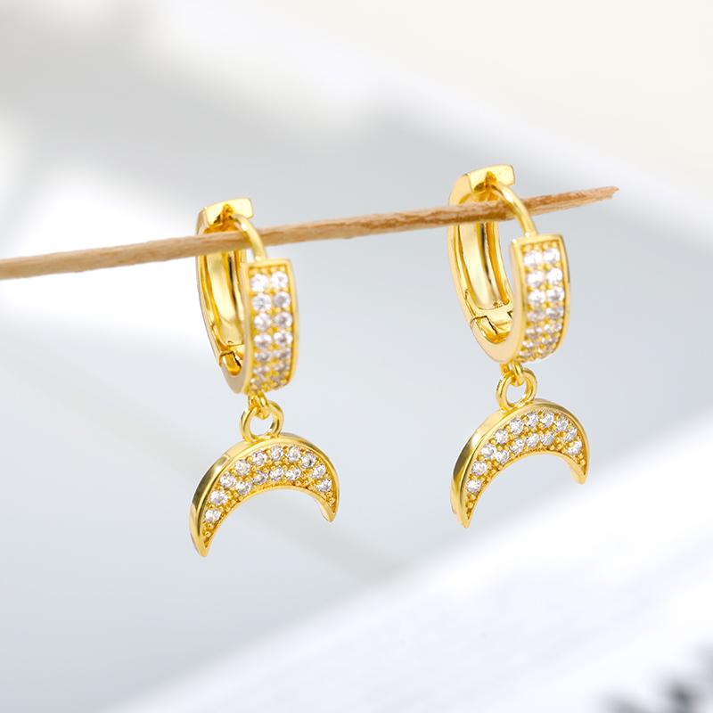 

Stud Mini Crystal Moon Earrings For Women Stainless Steel Gold Pendant Earring Bridesmaid Christmas Wedding Jewelry Gifts 2021, Golden;silver