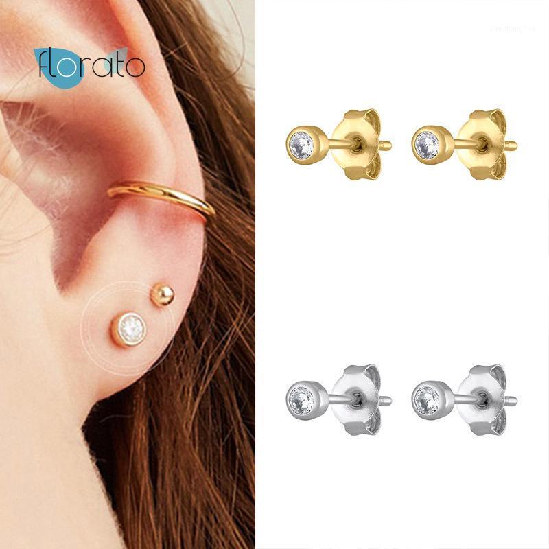 

Sterling Silver Simplicity Stud Earrings For Lovers' Valentine's Day Couple Dating Jewelry Worn Tiny Crystal Earring, Golden;silver