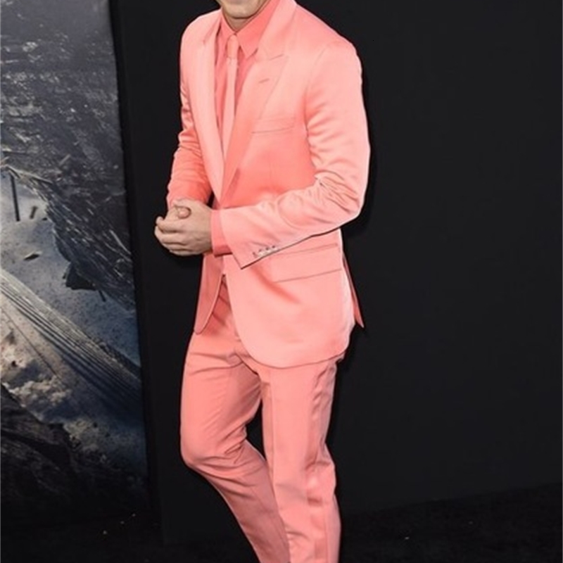 Men&#039;s Suits & Blazers 2021 male coral suits 3 unique lapel pieces breasted prom thin fitting blazers celebrity tuxedo men (jacket + tie pant-image-724761432