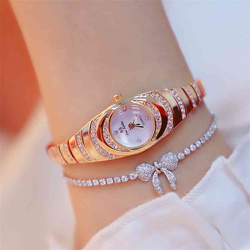 

Women Watch With Bracelet Fashion Casual Women's Wrist Diamond Rose Gold Ladies es Small Dial Quartz Wristwatch 210707, Silver