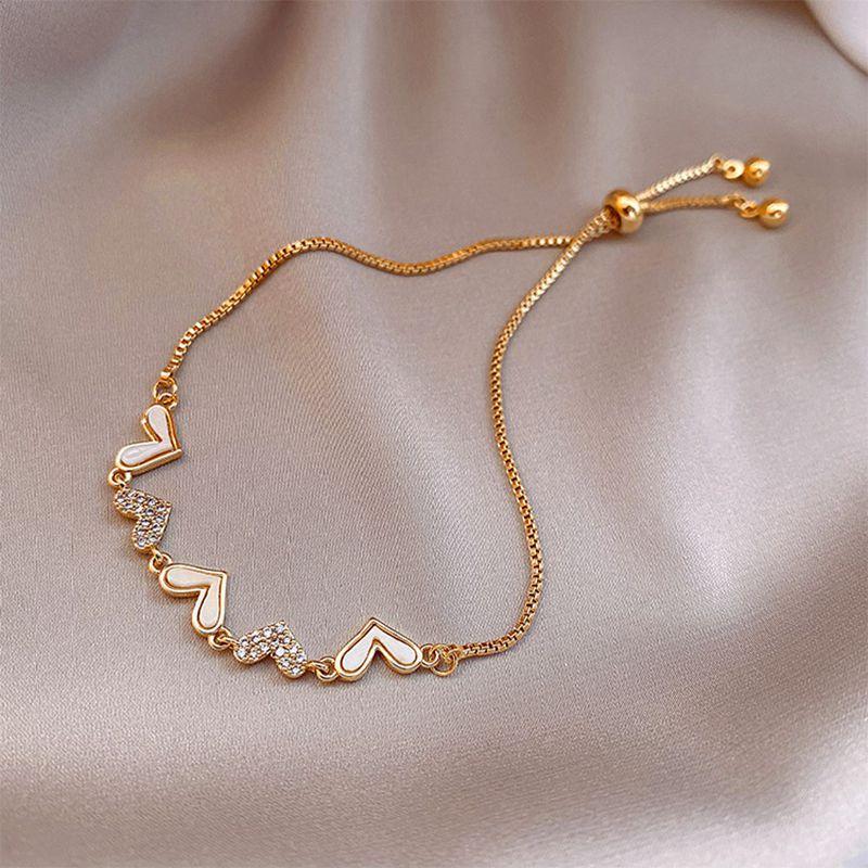 

Beaded, Strands 14K Real Gold Plating Copper Micro-inlaid Love Peach Heart Bracelet Girlfriend Women Jewelry For Bracelets