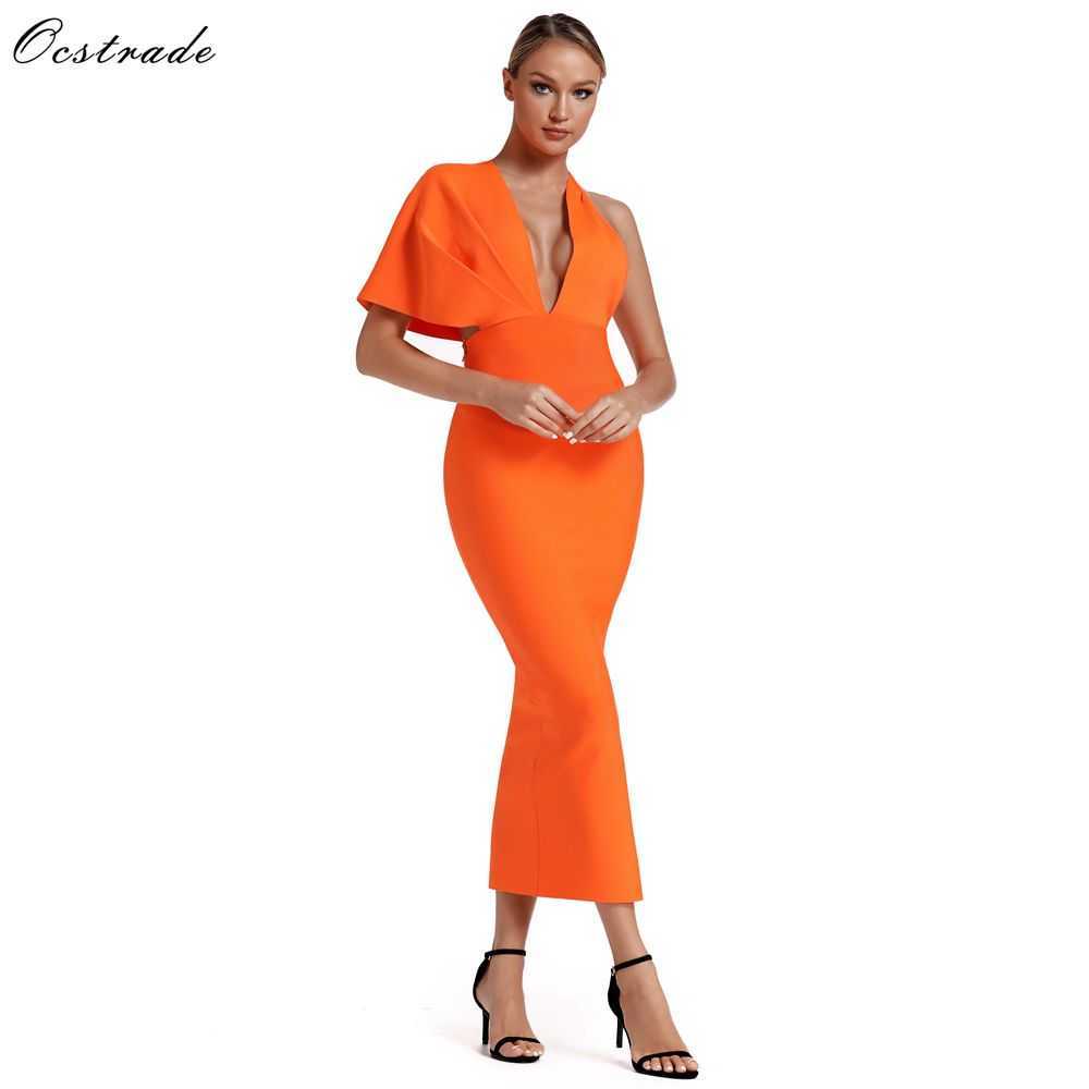 

Ocstrade Summer Orange Draped Bandage Maxi Dress Celebrity es Sexy Backless Long Evening Party 210527