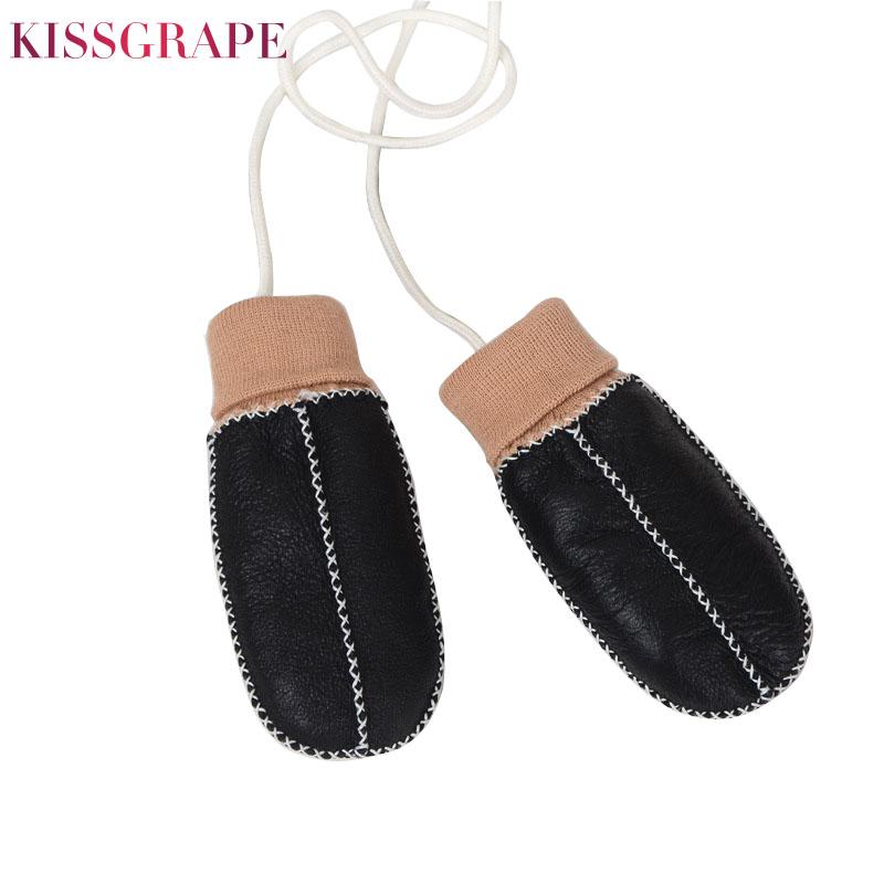 

Five Fingers Gloves Warm Winter Mittens For Kids Boys Girls Real Sheep Fur With Rope Children's Ski Manual Thick 1-5 Y