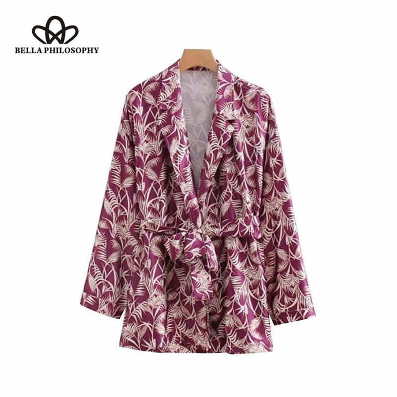 

Autumn Elegant Retro Flower Leaves Print Kimono Coat Jacket Lace Up Sashes Cardigan Tops Ladies Casual Loose Outwear 210519, Blue print