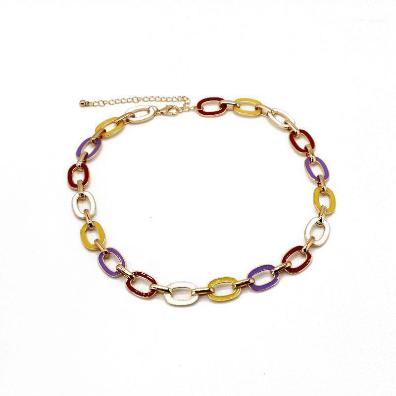 

Chains ZWPON 2021 Fashion Rainbow Enamel Chain Link Choker Necklace For Women Statement Jewelry Wholesale1