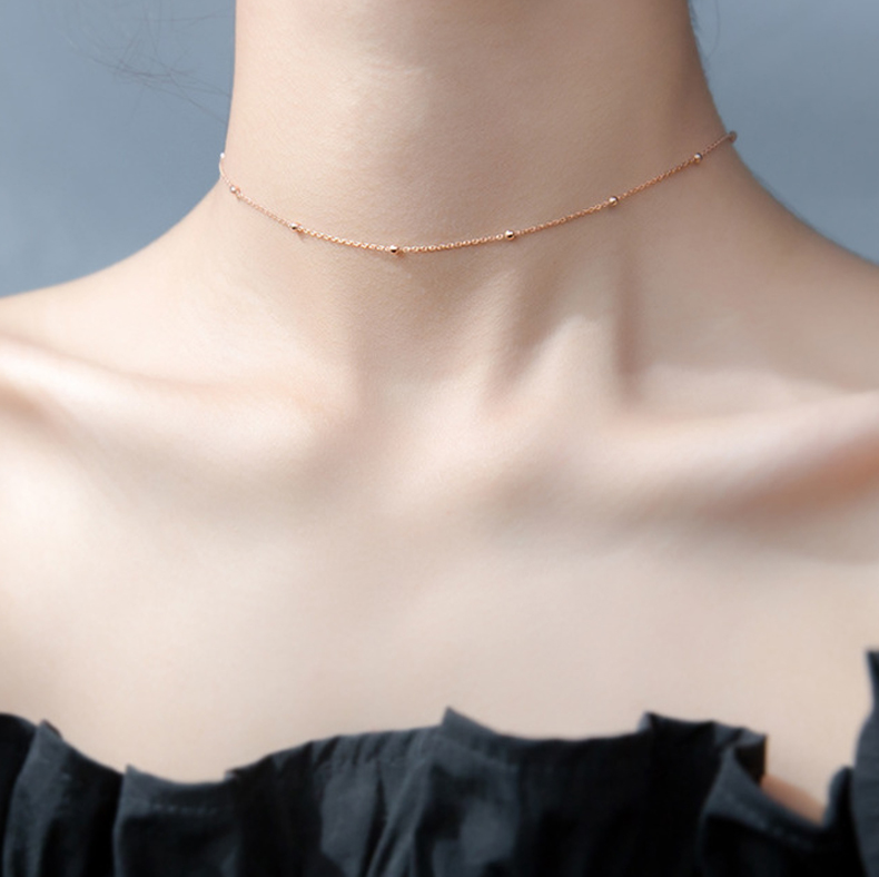 

sterling silver necklace women round chain bead gold choker necklaces clavicle fine 925 jewelry bridal wedding gifts, Golden;silver