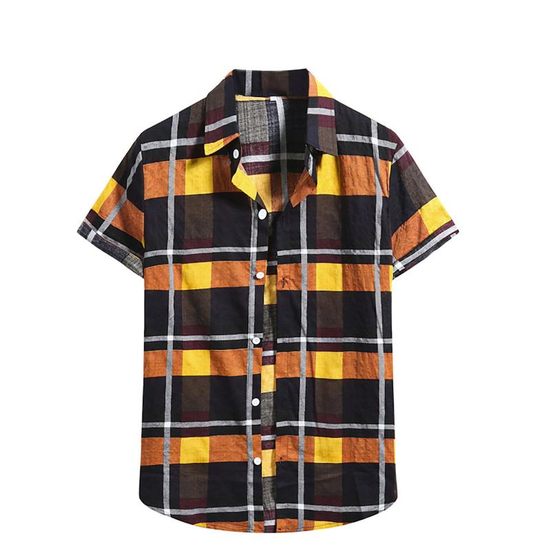 

Men's Casual Shirts Mens Multiple Colors Plaid Cotton Shirt Short Sleeve Checkered Slim Fit Spring Summer Ropa De Hombre, Orange