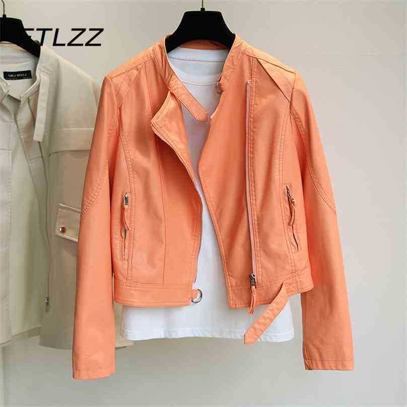

Faux Leather Jacket for Women Fashion Long Sleeve Zipper Biker Motorcycle Coats Woman Streetwear Outwear 210525, Creamy-white
