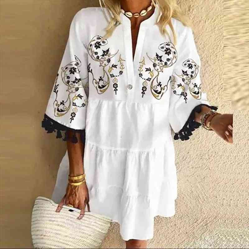 

fashion tassel sleeve v neck womens dress patchwork loose casual empire knee length half, Black;gray