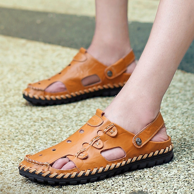 

Slippers summer men's casual sandals fashion trend cowhide personalized dual purpose WPWX, 1# shoe box