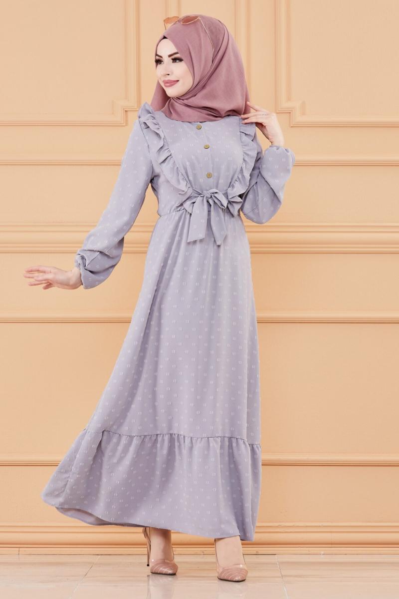 

Ethnic Clothing TUGBA Muslim Dress Long Sleeve Pattern Code 2021 Turkish Gown Hijab Summer