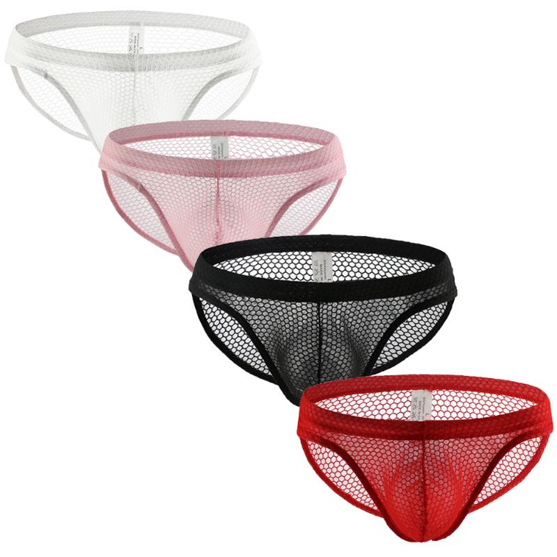 

Underpants 4PCS/Lots Sexy Men Mesh Briefs Jock Strap Lingerie Transparent Underwear Slip Homme Fishnet Sissy Gay Panties Bikini, 4pcs 1