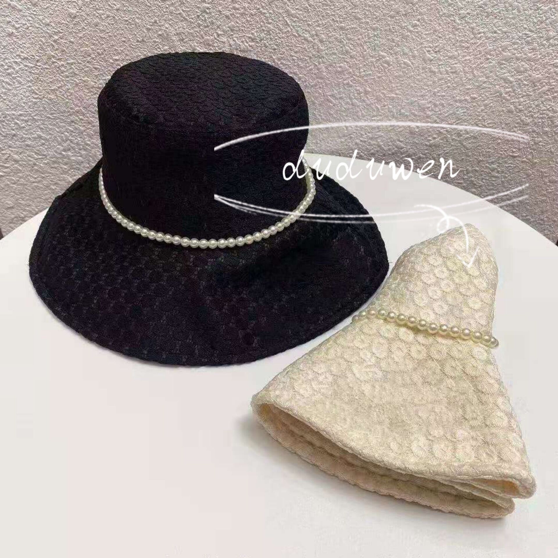 

Classical Wide Brim Top hats fashion pearls with letter for summer beach wedding party hat design Beauty C lady, Black