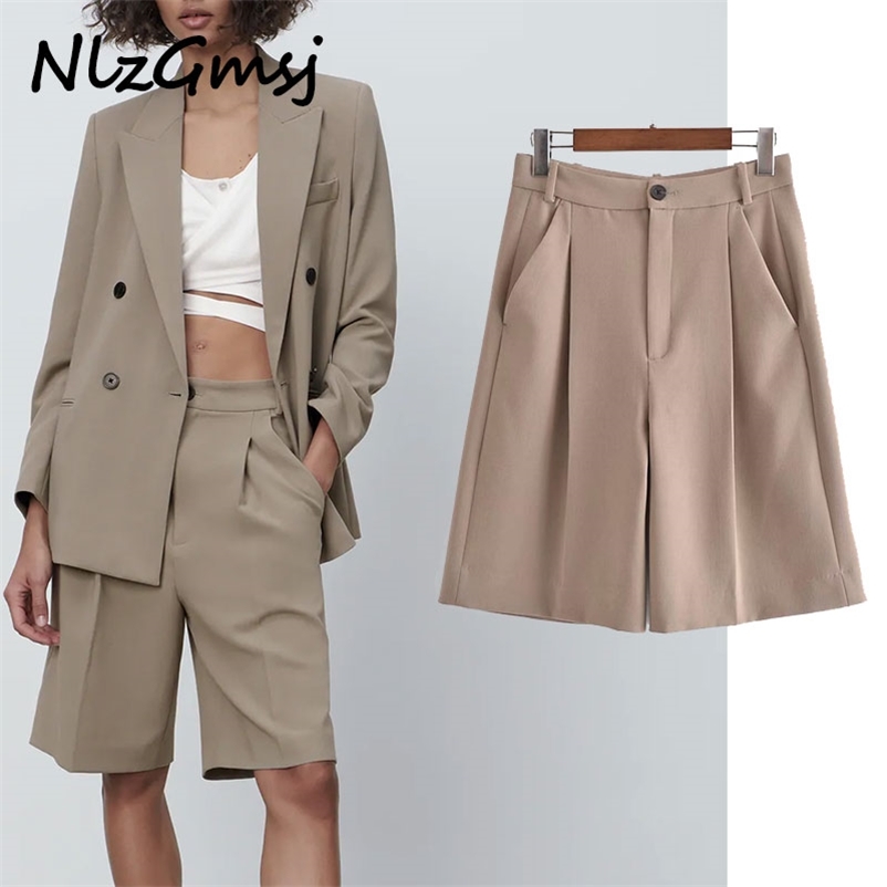 

Short High Waist Female Casual Bermuda Oversize Vintage Button Short Pants Ladies 210628, Photo color