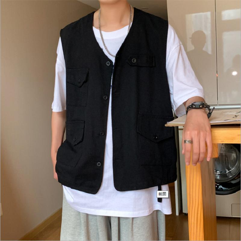

Men's Vests 2021 High Street Ins Tide Card Machine Can Vest Summer Thin Jacket Dark Hip-hop Overalls Loose Horse Clip, Black