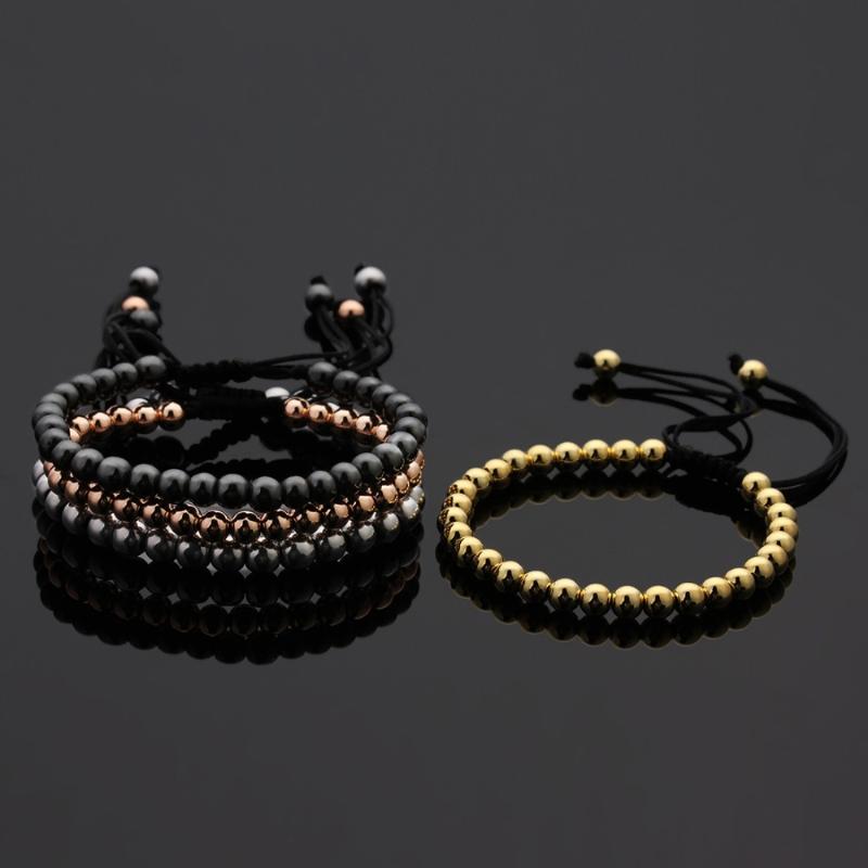 

Charm Bracelets For Men Fashion Gold Silver Color 5mm Copper Beads Hematite Braided Handmade Women Party Jewelry Bisuteria Mujer