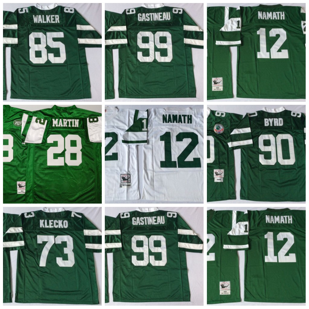 

NCAA Football 12 Joe Namath 28 Curtis Martin Jerseys 73 Joe Klecko 99 Mark Gastineau 90 Dennis Byrd Wesley Walker Man Vintage Green White